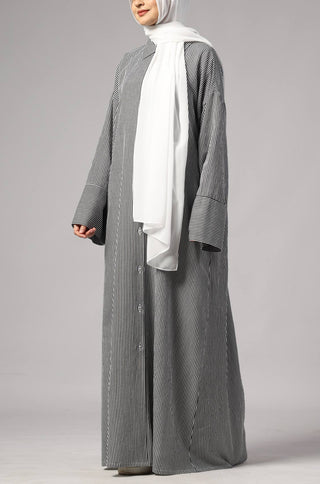 Stripe Shirt Abaya - Black