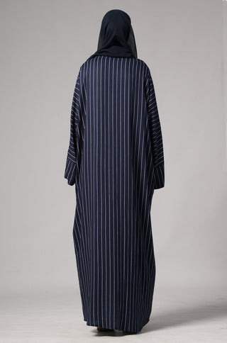 Stripe Shirt Abaya - Navy Blue