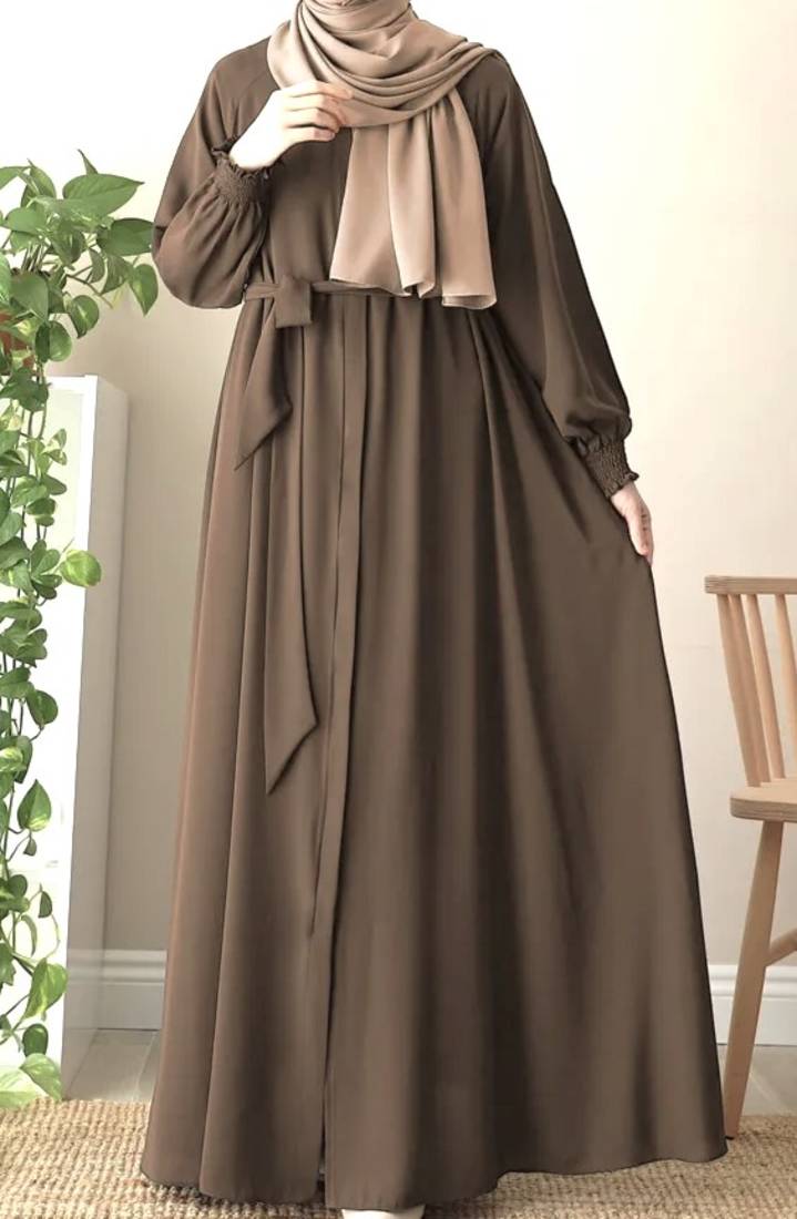 Dark Green Versatile Zipper Abaya with Adjustable Belt