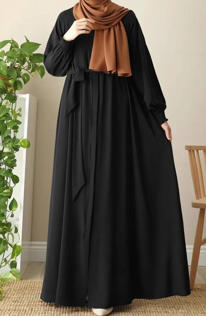 Black Versatile Zipper Abaya with Adjustable Belt