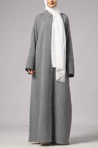 Stripe Shirt Abaya - Black