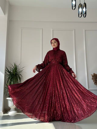 Zara Luxe Evening Dress – Burgundy Elegance