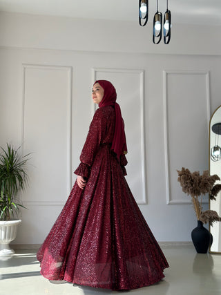 Zara Luxe Evening Dress – Burgundy Elegance