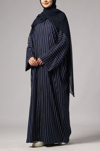 Stripe Shirt Abaya - Navy Blue