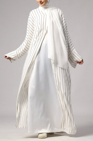 Stripe Shirt Abaya - white