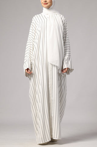 Stripe Shirt Abaya - white