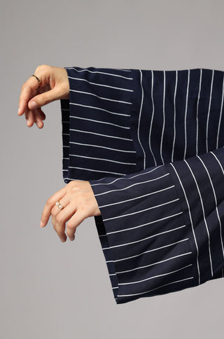 Stripe Shirt Abaya - Navy Blue