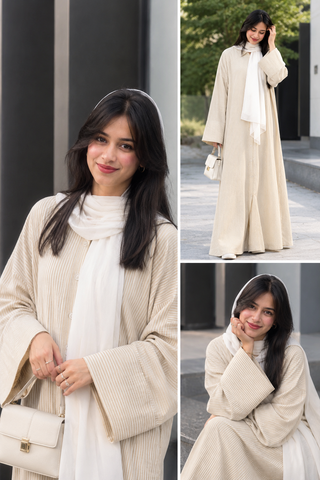 Stripe Shirt Abaya - Mustard