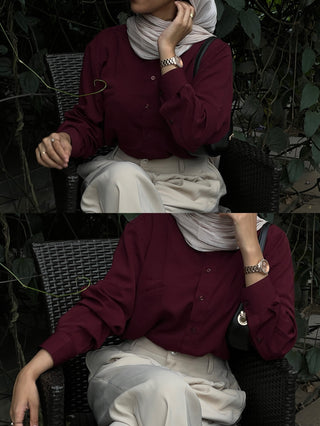 BURGUNDY COLLARED SHIRT & BEIGE TROUSER CO-ORD