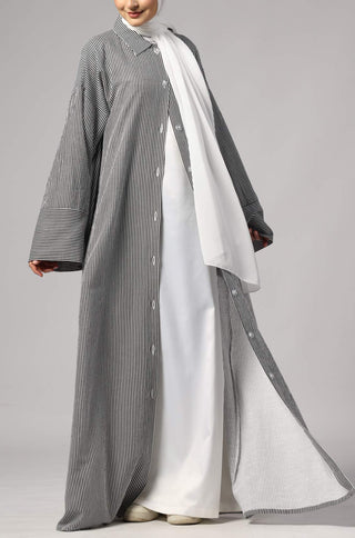 Stripe Shirt Abaya - Black