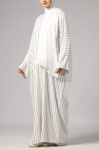 Stripe Shirt Abaya - white