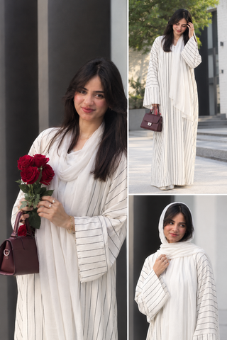Stripe Shirt Abaya - white