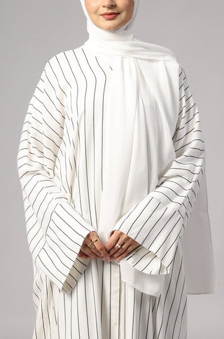 Stripe Shirt Abaya - white