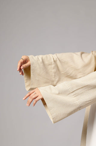 Stripe Shirt Abaya - Mustard