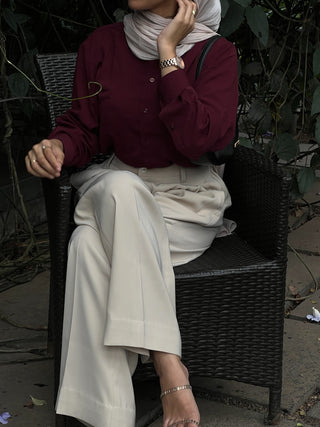 BURGUNDY COLLARED SHIRT & BEIGE TROUSER CO-ORD