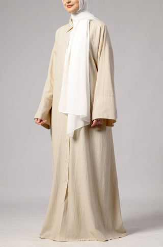 Stripe Shirt Abaya - Mustard