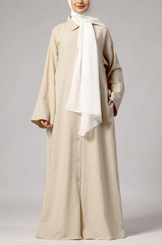 Stripe Shirt Abaya - Mustard