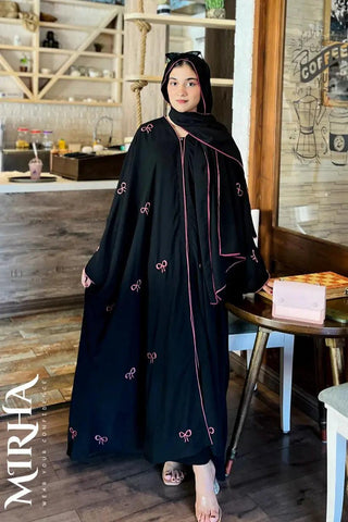 Bow Embroidered Abaya - Mirha Wear
