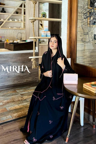 Bow Embroidered Abaya - Mirha Wear
