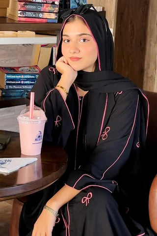 Bow Embroidered Abaya - Mirha Wear