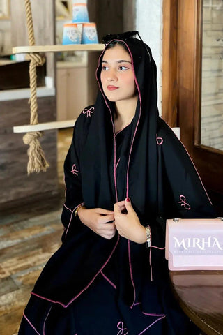 Bow Embroidered Abaya - Mirha Wear