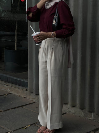 BURGUNDY COLLARED SHIRT & BEIGE TROUSER CO-ORD