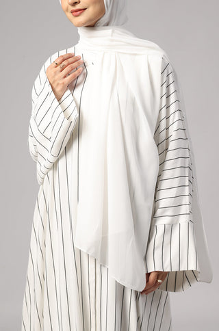 Stripe Shirt Abaya - white