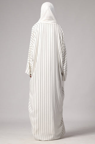 Stripe Shirt Abaya - white