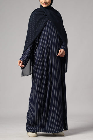 Stripe Shirt Abaya - Navy Blue