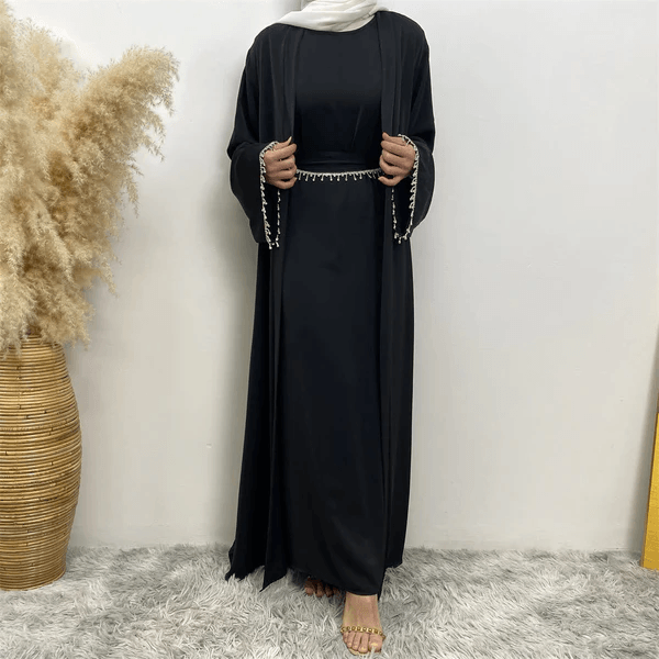 Satin Abaya With Matching Belt Made Of Diamond Tassel