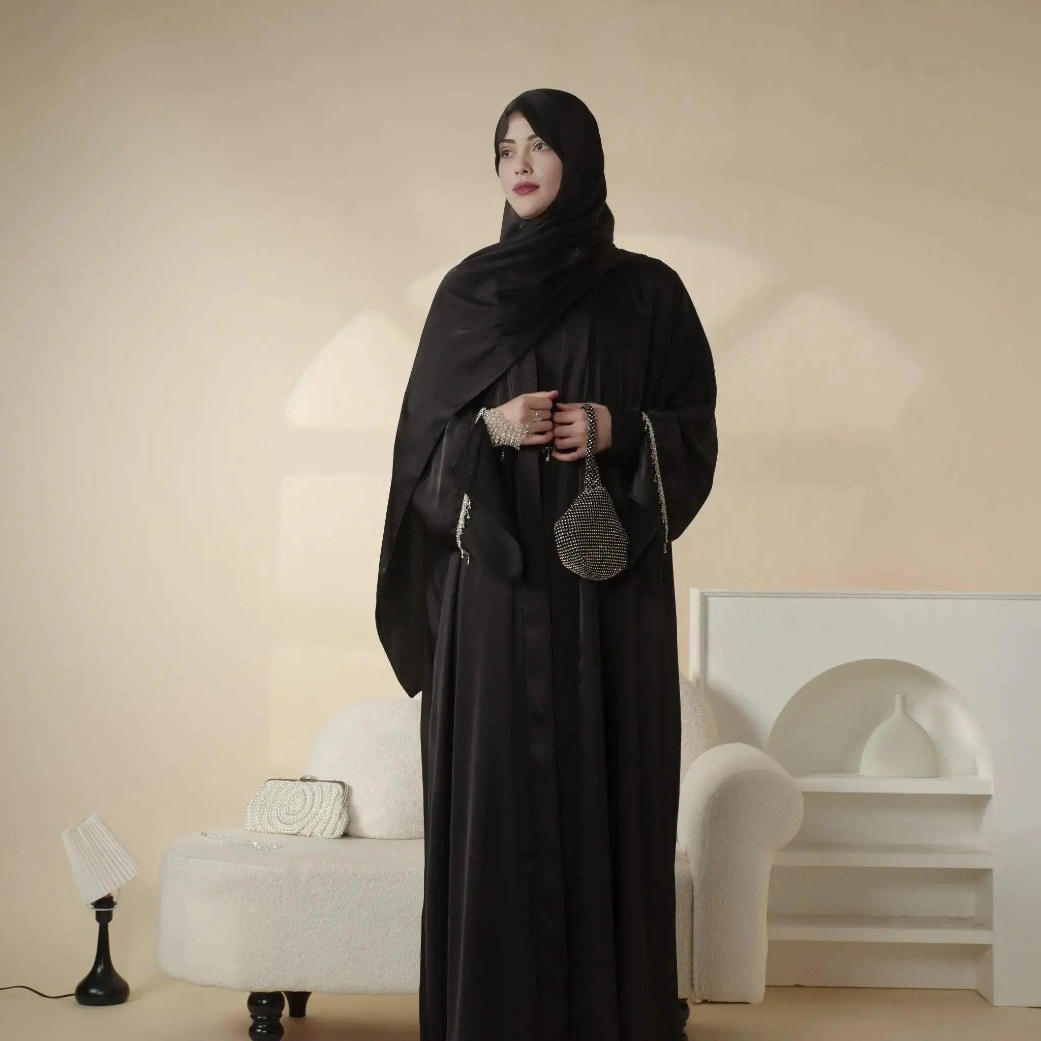 Satin Abaya With Matching Belt Made Of Diamond Tassel