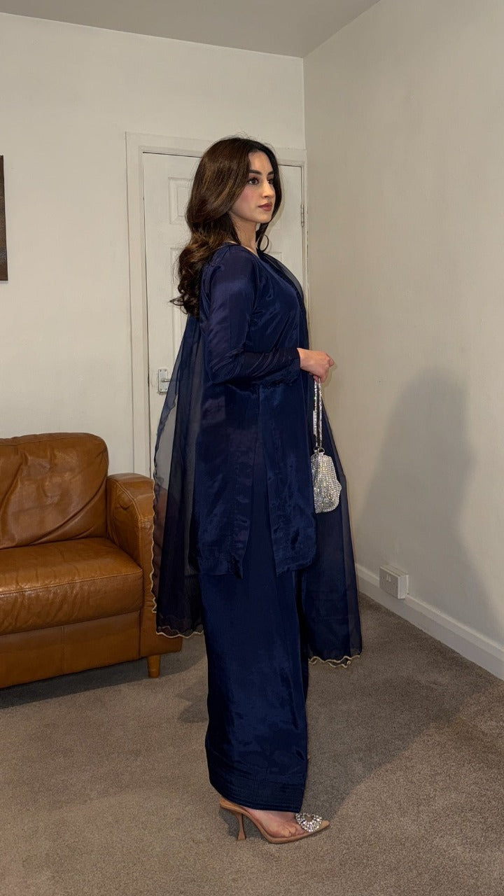 RIMA Ocean - 3 Piece Russian Silk Suit with Farshi Shalwar