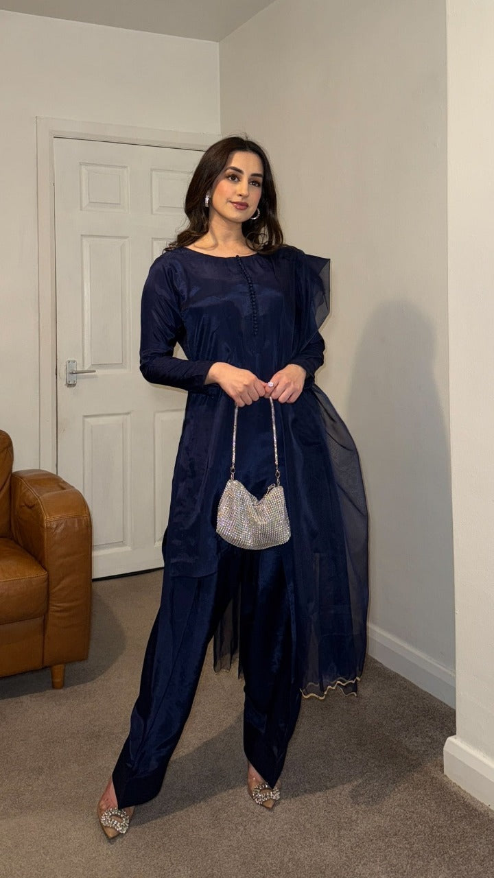 RIMA Ocean - 3 Piece Russian Silk Suit with Farshi Shalwar