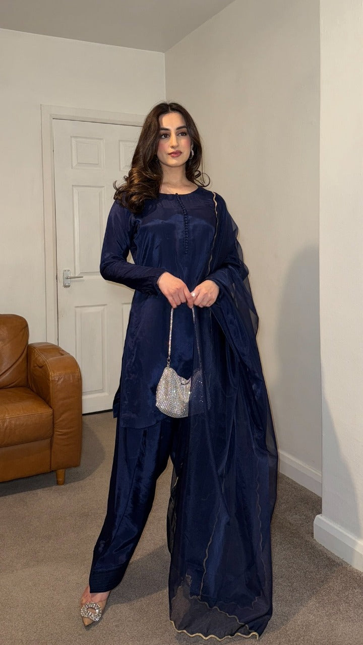 RIMA Ocean - 3 Piece Russian Silk Suit with Farshi Shalwar