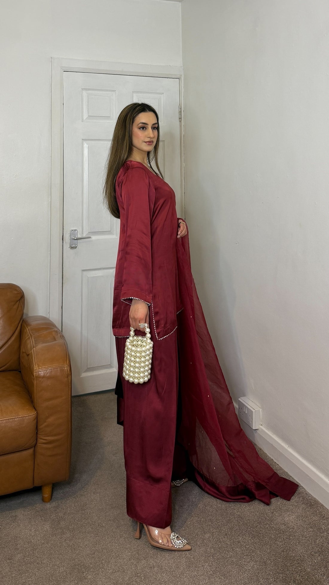 LAYLA Dusk - 3 Piece Silk Suit with Farshi Shalwar and Silver Gota Trim