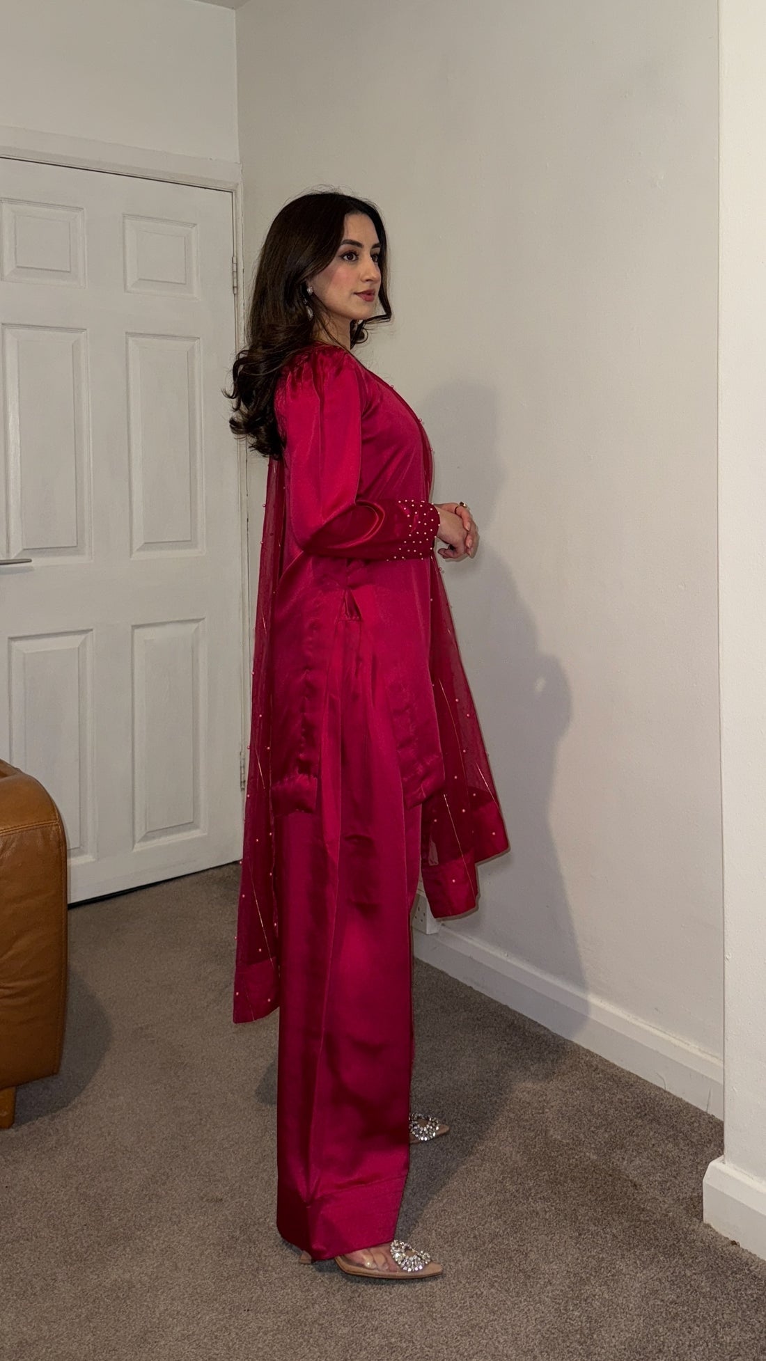 ELAYA Rose - 3 Piece Silk Suit with Farshi Shalwar
