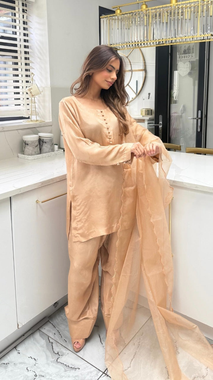 RIMA Honey - 3 Piece Russian Silk Suit with Farshi Shalwar